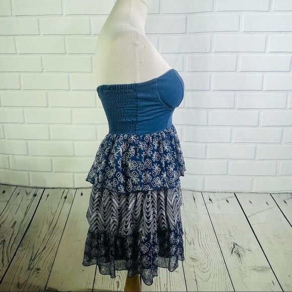 Olsenboye Denim Strapless Bustier Dress with Layers - M - Picture 6 of 16